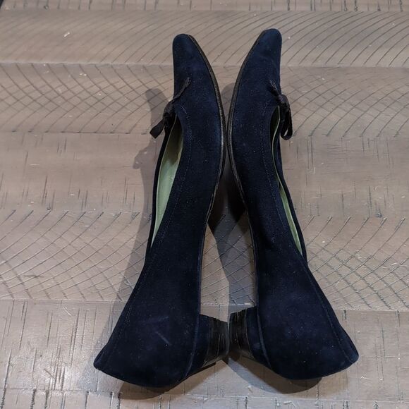 Vintage Prada Navy Blue Suede Pointed Kitten Heels Sz 37 - Picture 5 of 9
